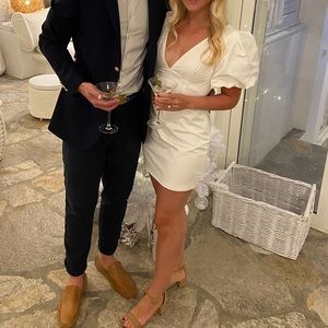 White puff-sleeve mini dress